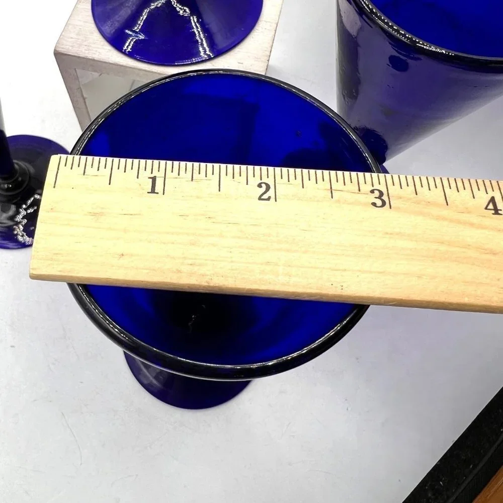 Vintage retro Set Of 4 Cobalt Blue Wine Engraved Bristol Glasses